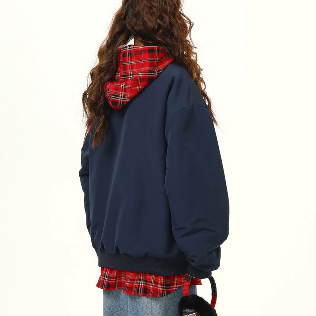 checked hooded number jacket　チェックフードナンバージャケット　J2174