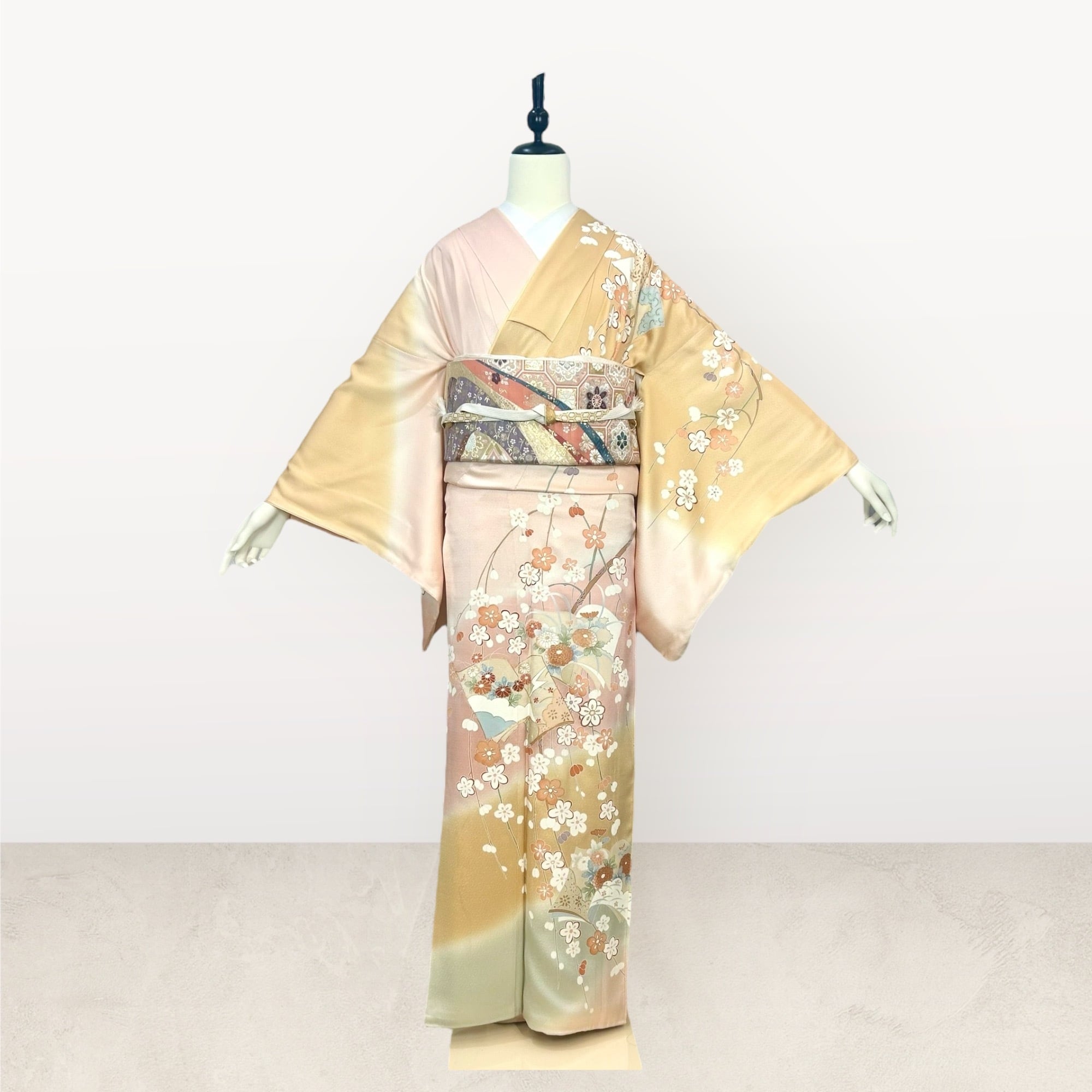 訪問着・附下げレンタル フルセット 淡山吹桃地枝花冊子文 ML