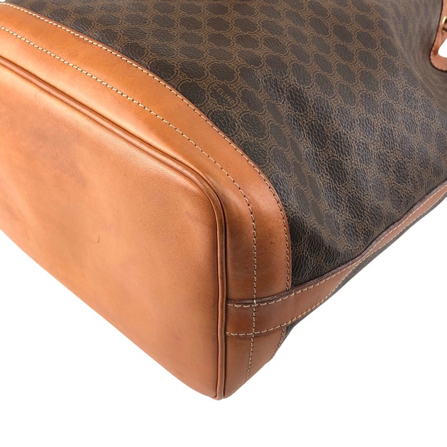 CELINE セリーヌ マカダム ショルダーバッグ ブラウン ブラゾン型押し PVC レザー 巾着 vintage ヴィンテージ オールド epwjhg