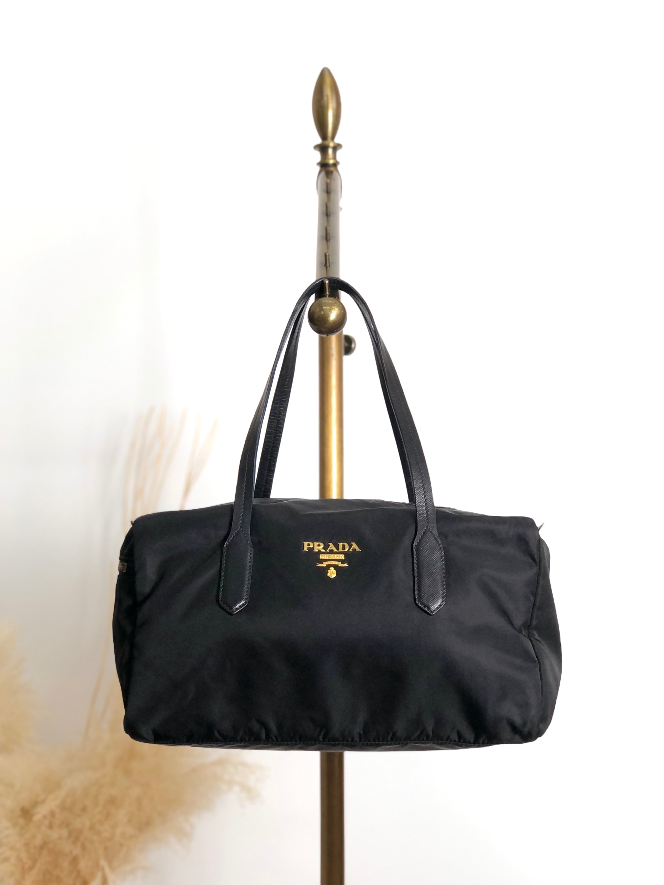 PRADA プラダ ハンドバッグ ブラック ロゴ ナイロン ミニボストン vintage ヴィンテージ オールド 754ve8