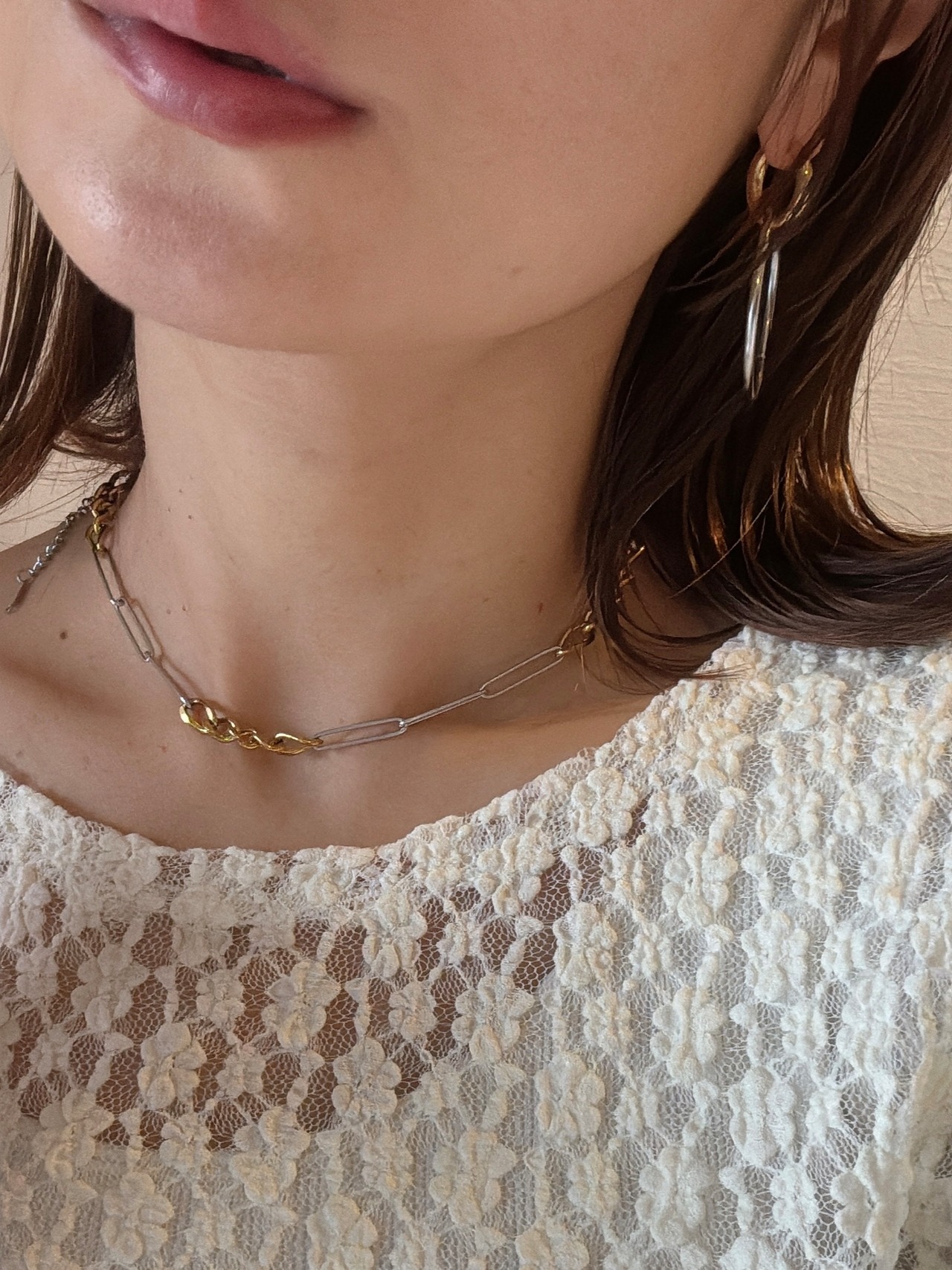 カラーブロックフープピアス