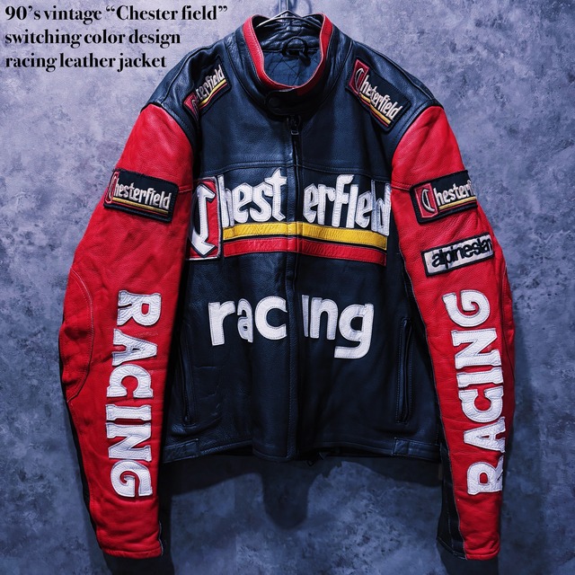 【doppio】90’s vintage “Chester field” switching color design racing leather jacket