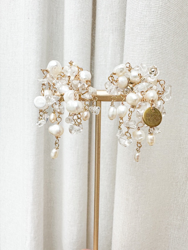 crystal pearl pierce&earring