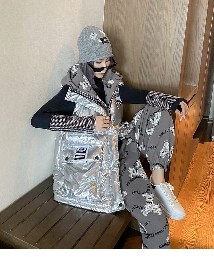 シルバー ジャケット アウター ベスト ダウン ラインストーン 銀