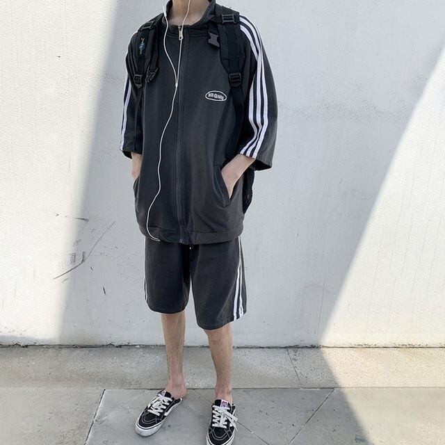 予約販売】メンズ セットアップ 上下 半袖 ハーフパンツ ライン