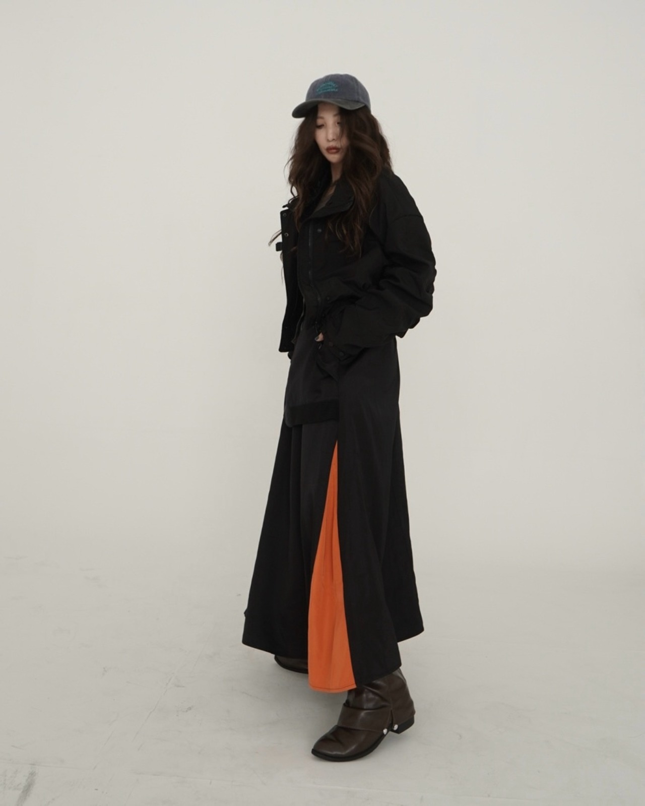 Color-block MA-1 long skirt／Black