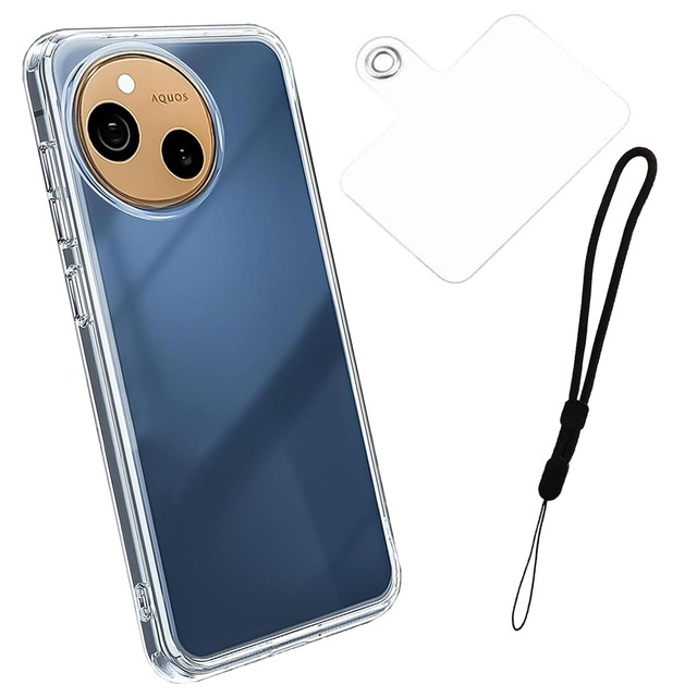 Nutmeg AQUOS Sense 10/9 ケース+透明シート+短い紐 アクオス Sense 10/9 SH-53F/SH-M33 カバー 黄変防止 ケース クリア スマホケース 耐衝撃 指紋防止 滑り止め 耐久性 透明 衝撃吸収 高耐久 落下防止 軽量 日本正規品 TPUバンパー