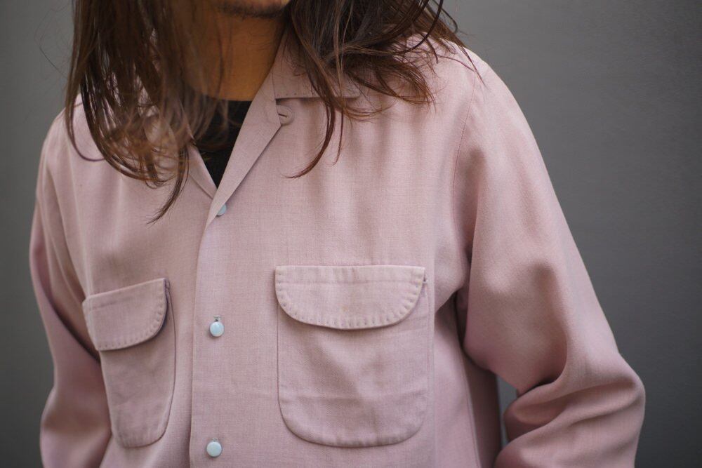 Da Vinci - California] Vintage Rayon Gabardine Open Collar Shirt