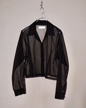 itochi - 100/2 cotton organdy transparent tuck short shirt / black