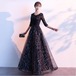 ドレス 結婚式  披露宴 二次会 フォーマル イブニングドレス ロング丈 レース スパンコール 華やか エレガント パーティドレス Aライン 五分袖