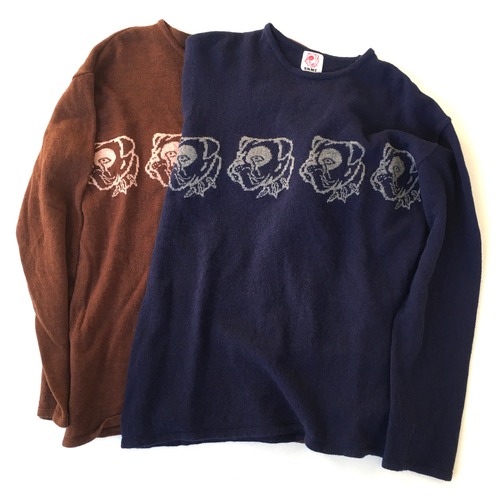 Bulldog Intarsia Lamb's Crewneck Sweater