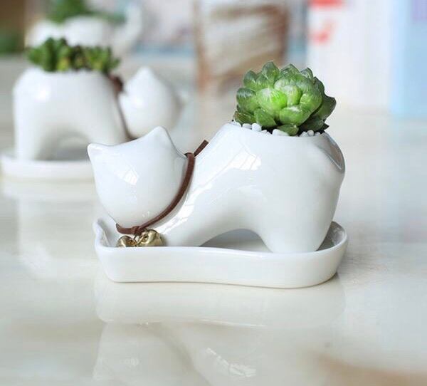 可愛いミニ猫 磁器植木鉢 2個セット