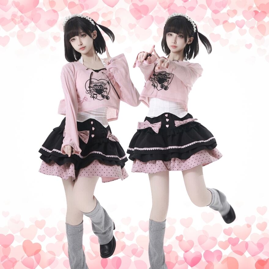 夢かわいい セミロリ 地雷系 ピンク 長袖シャツ ショート丈 pinksavior