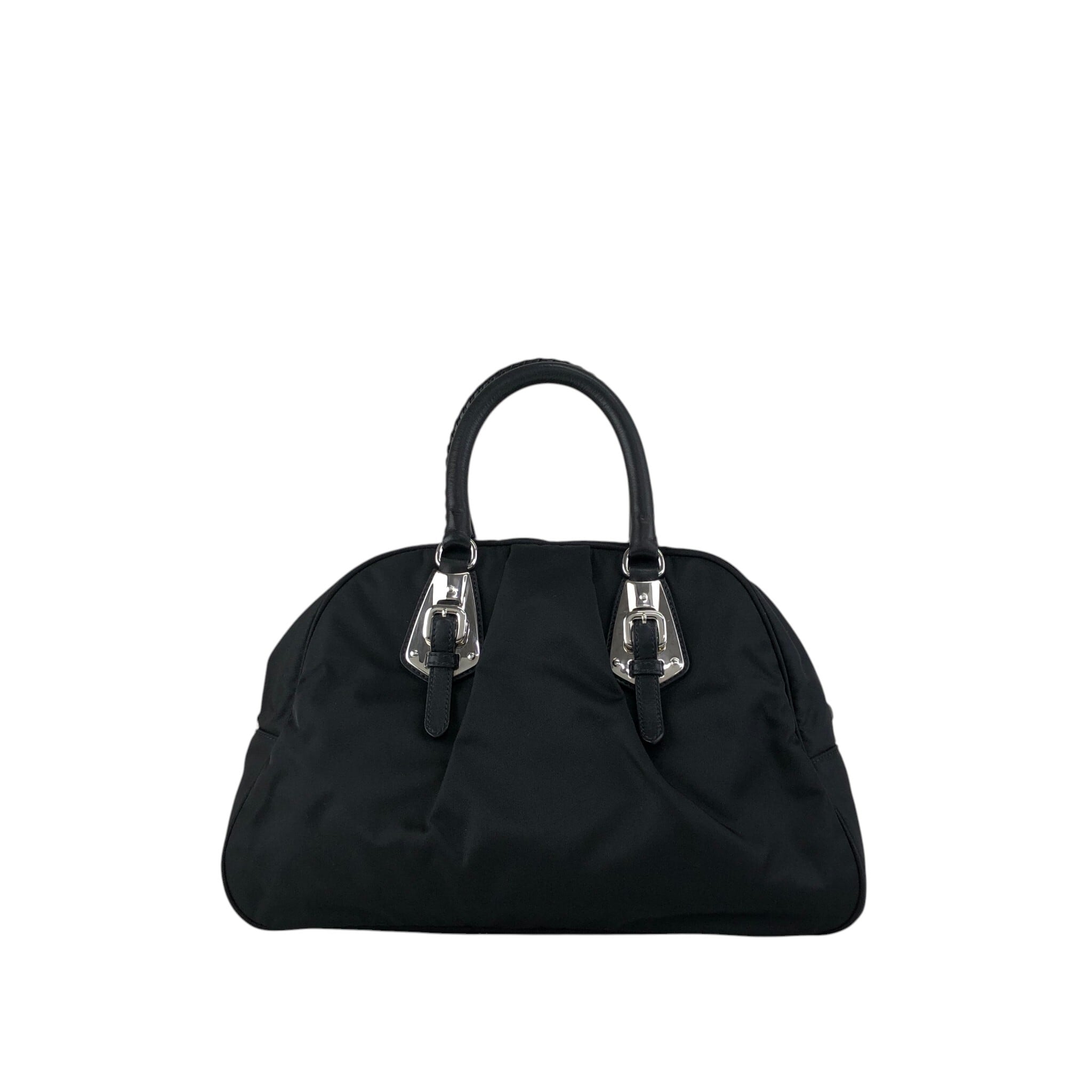 PRADA プラダ ハンドバッグ ブラック シルバー ロゴ ナイロン ボストン