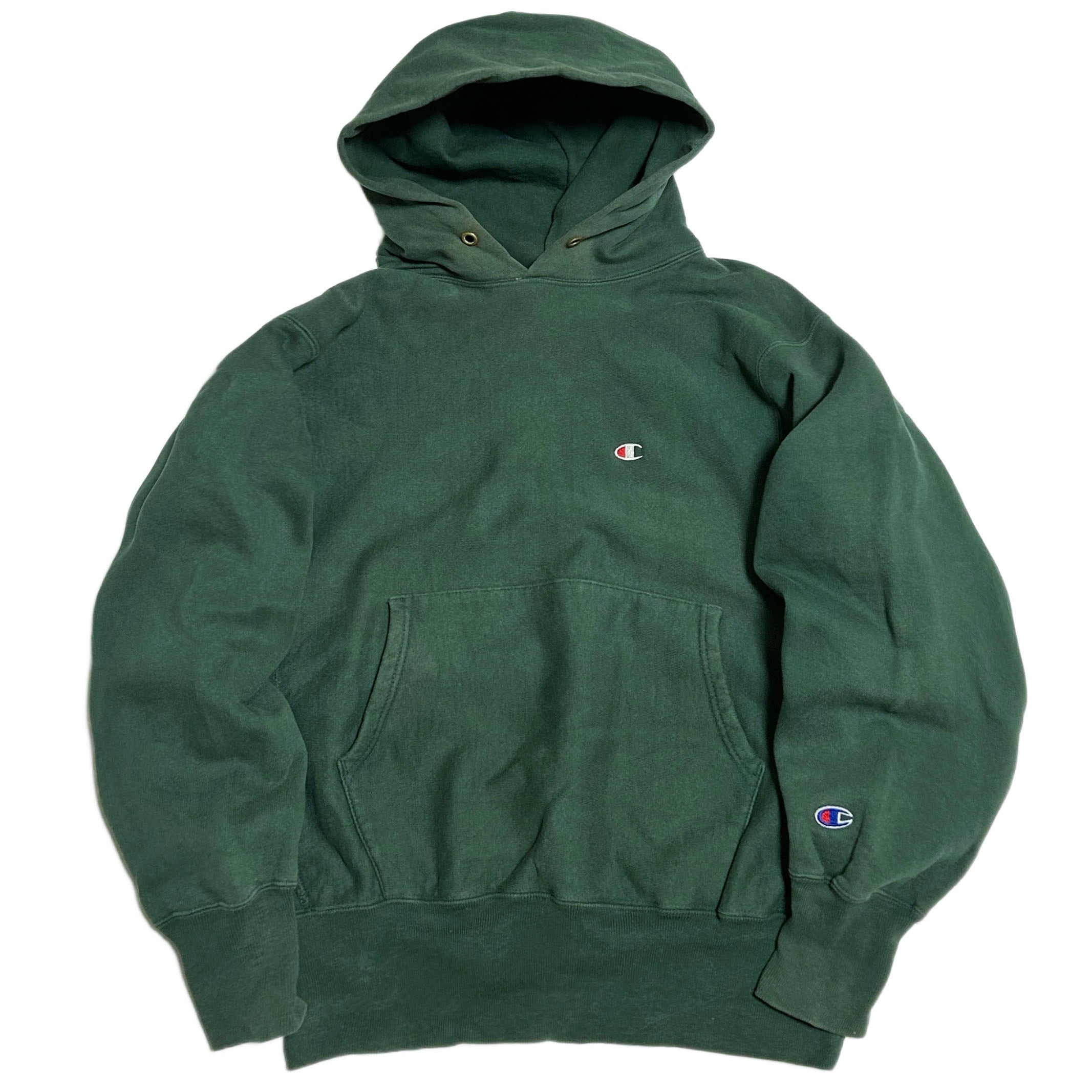 90s Champion チャンピオン リバースウィーブ パーカー 目付き グリーン【Ｍ】 フーディー MADE IN USA RW-479