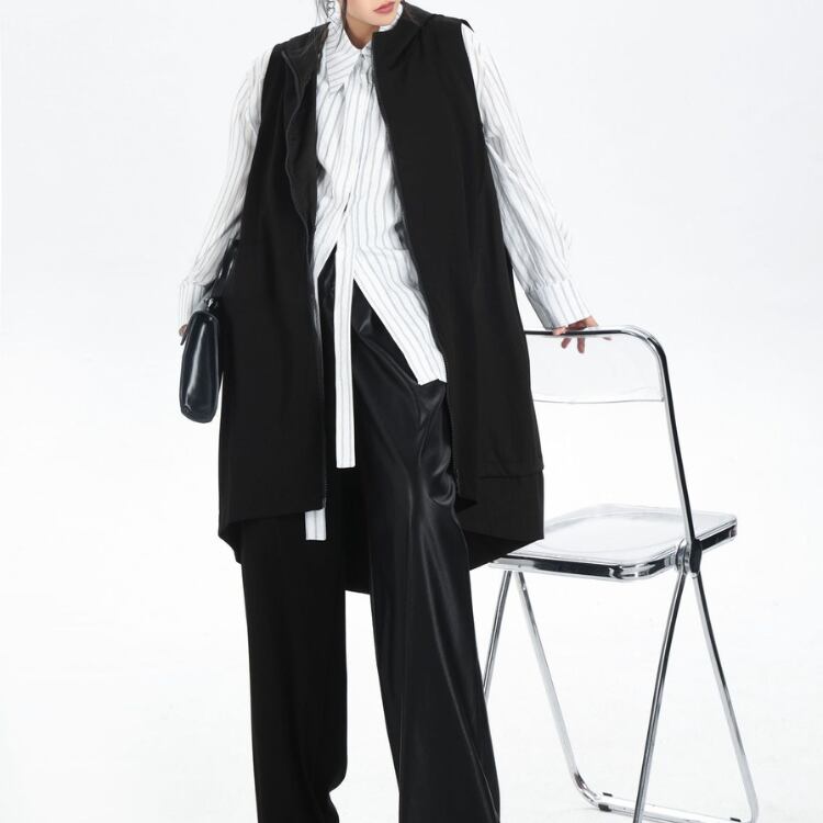 カジュアルモード対応フーディーロングベスト ◆2col R30088