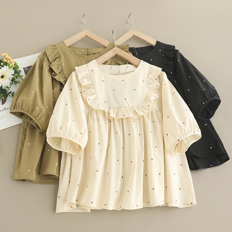 ポルカドット半袖ベビードールシャツ W0478