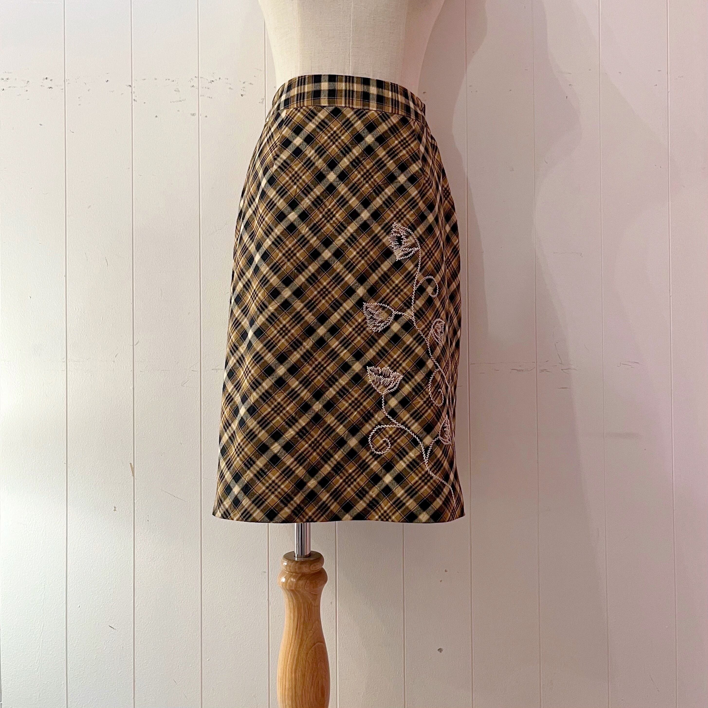 flower embroidery check mini skirt
