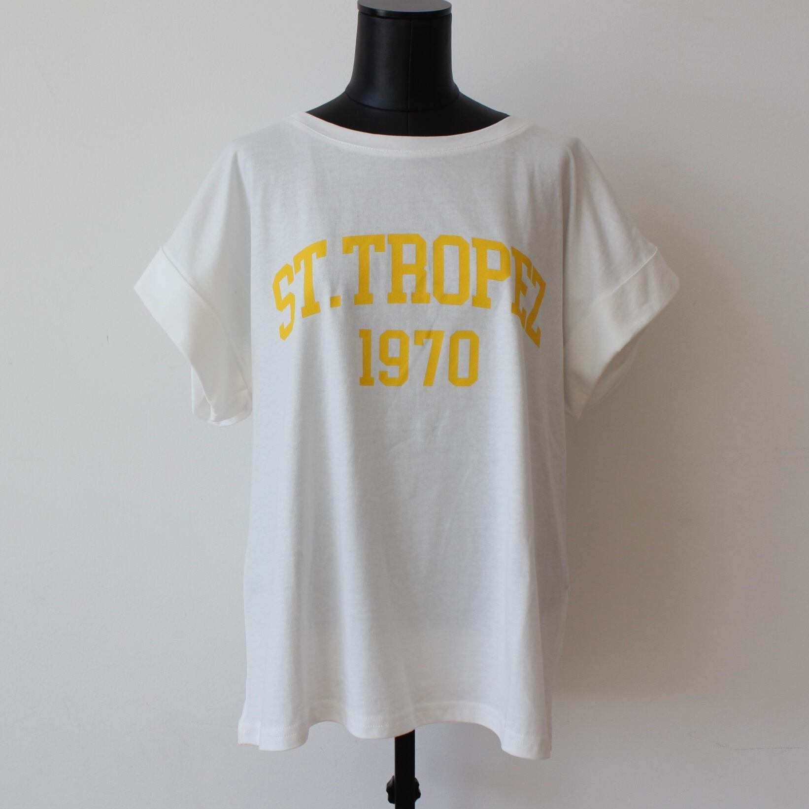 【関税込み】OPEN YY イエロー コンバーチブル ボレロ Tシャツ ホワイトイエローロゴプリントシンプルゆったりTシャツITALY