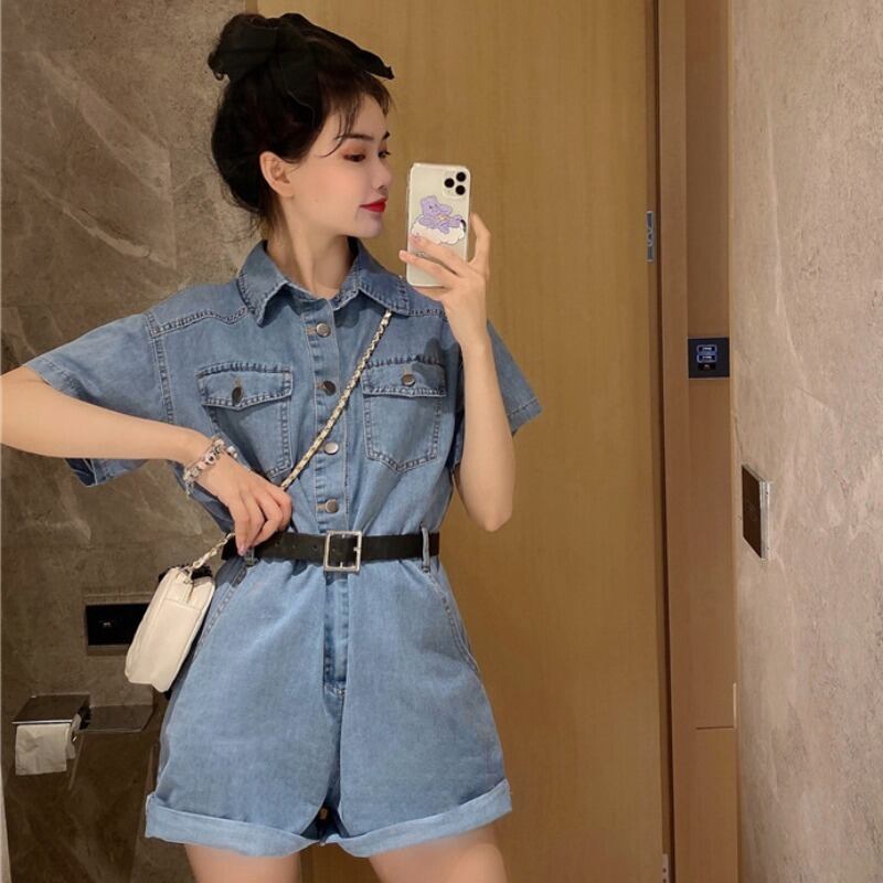 サマースタイルスタンダードショーツ ルーズカジュアルジャンプスーツ オールインワン ベルト レディース レトロ 夏物 ハーネス ブルマー YY-ファッション89924646396