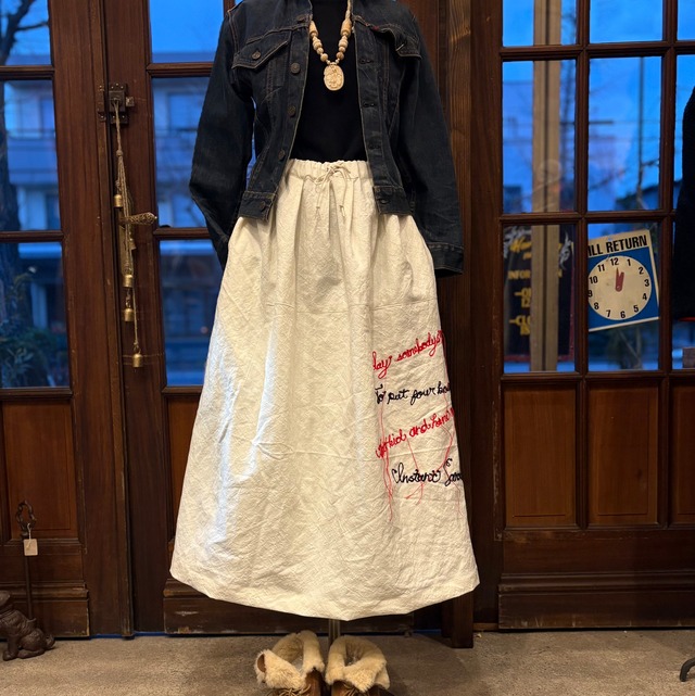 Antique French Lien Handmade Skirt (Embroidered BIG PEN)