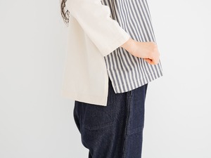 プリット prit 47/2サイロプレミアム天竺×ブロードストライプパッチワーク切替7分袖ビッグPO(P91255)全3色