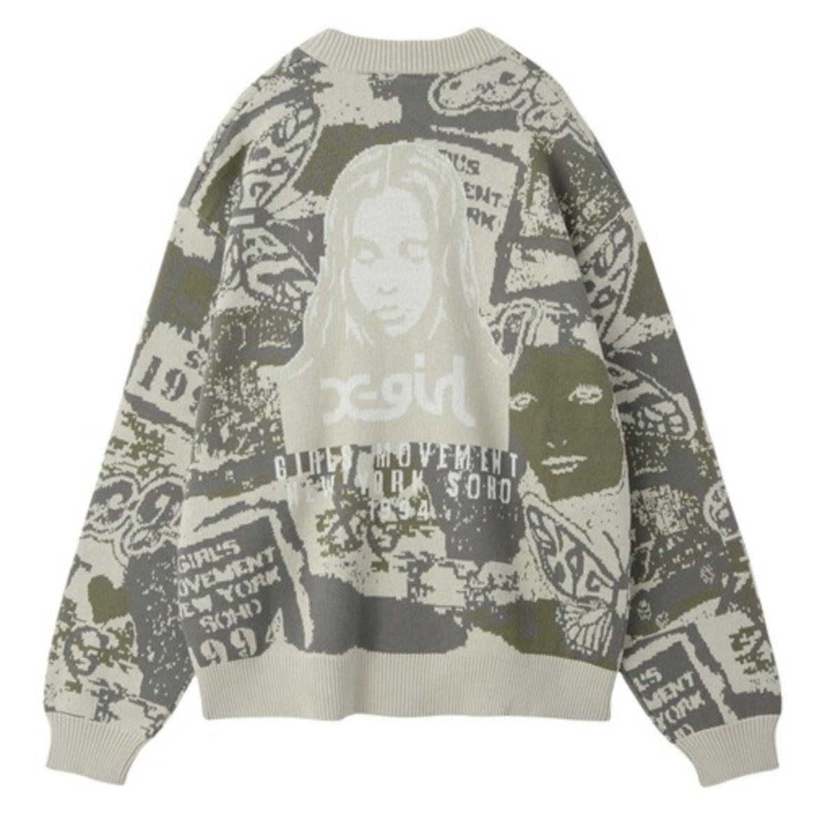 ブランドガール様 X-girl】COLLAGE GRAPHIC JACQUARD KNIT CARDIGAN ジャガードニット
