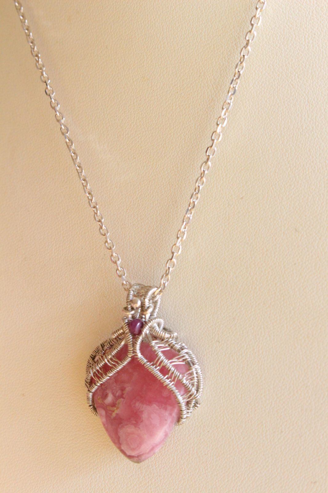 Rhodochrosite silver925 wirewrapping pendant