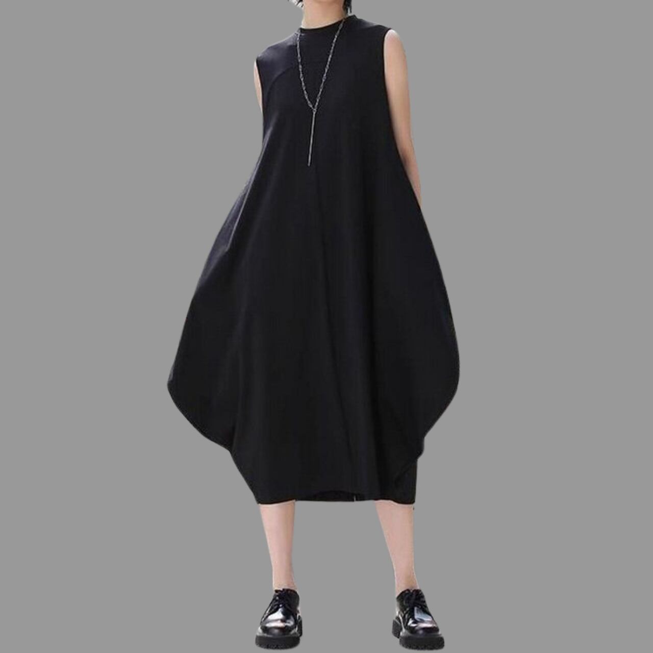 ラウンドネックノースリーブワンピース R0190