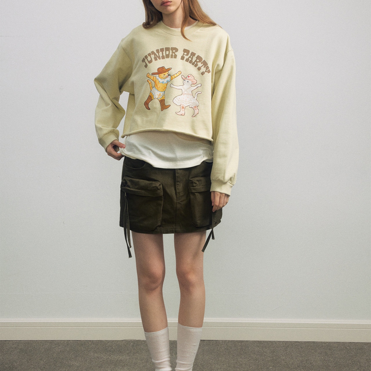 Cropped Printed Design Sweat【3color】 T3589