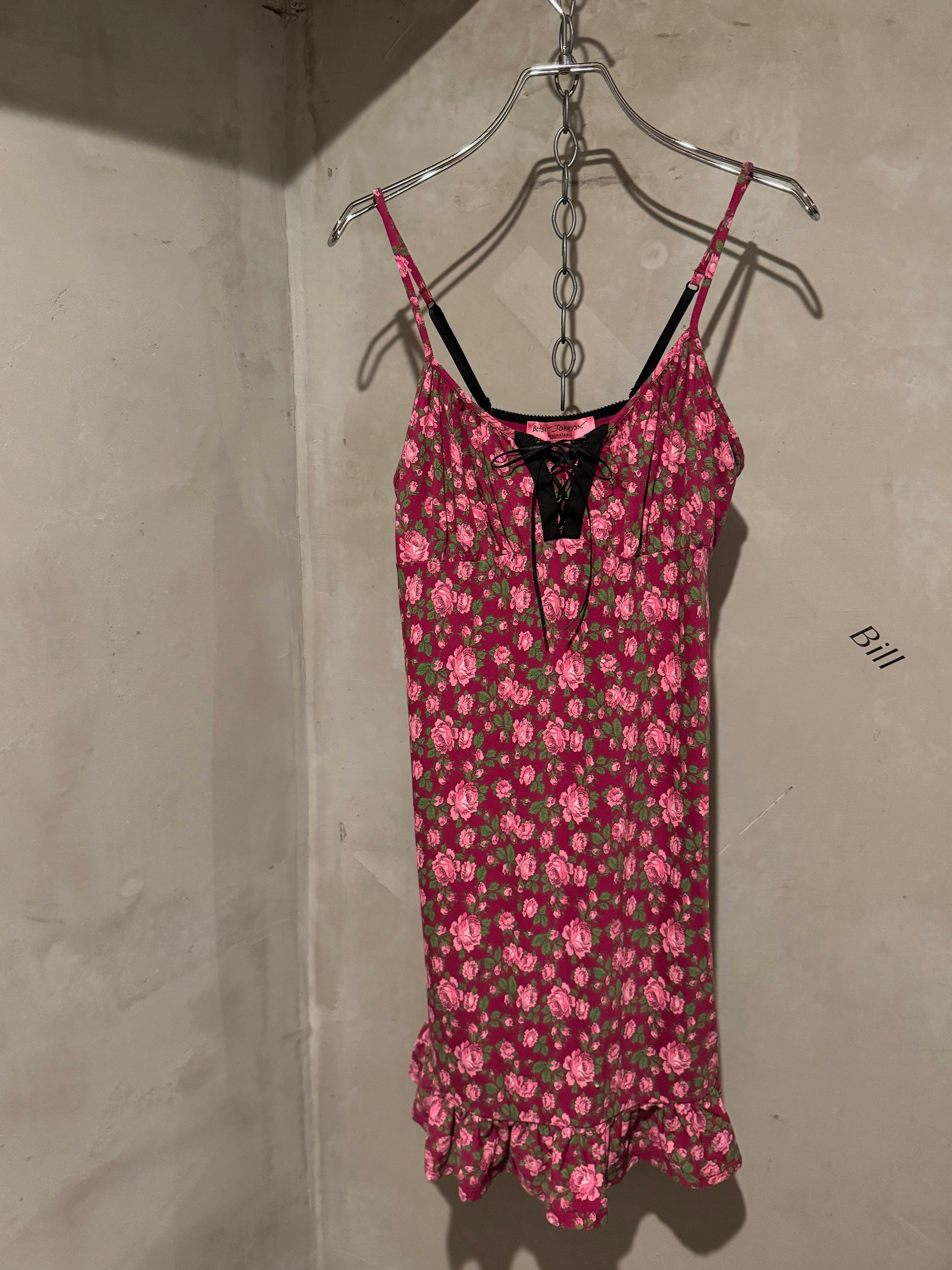 BETSEY JOHNSON lace up ribbon rose cotton cami dress