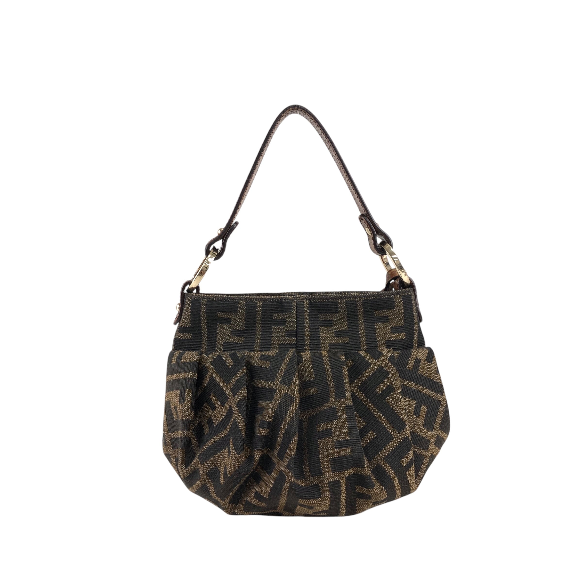 FENDI フェンディ ズッカ ハンドバッグ ブラウン ロゴチャーム FENDI フェンディ ズッカ ハンドバッグ ブラウン ロゴチャーム