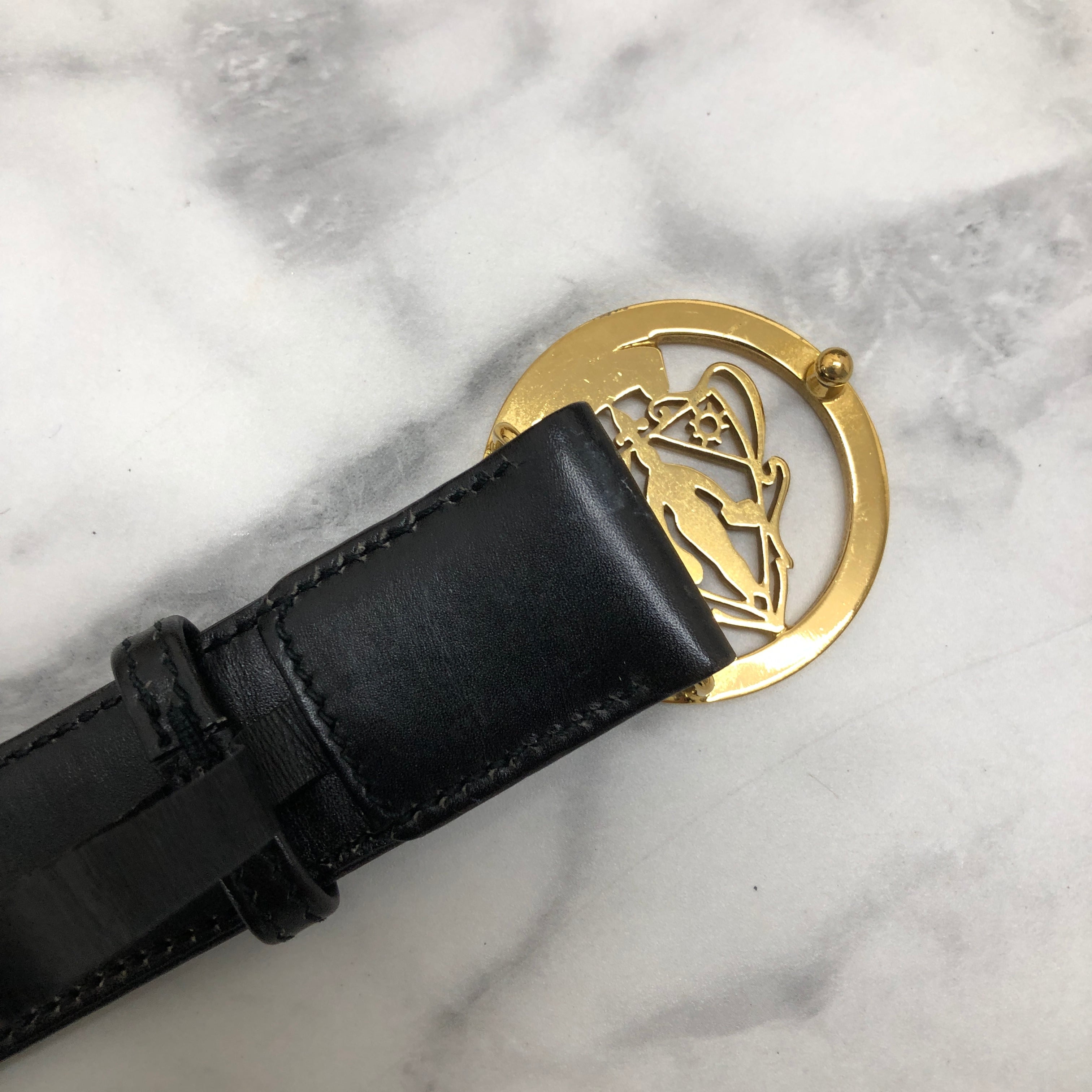 GUCCI グッチ クレスト レザー ベルト ブラック vintage ヴィンテージ ...