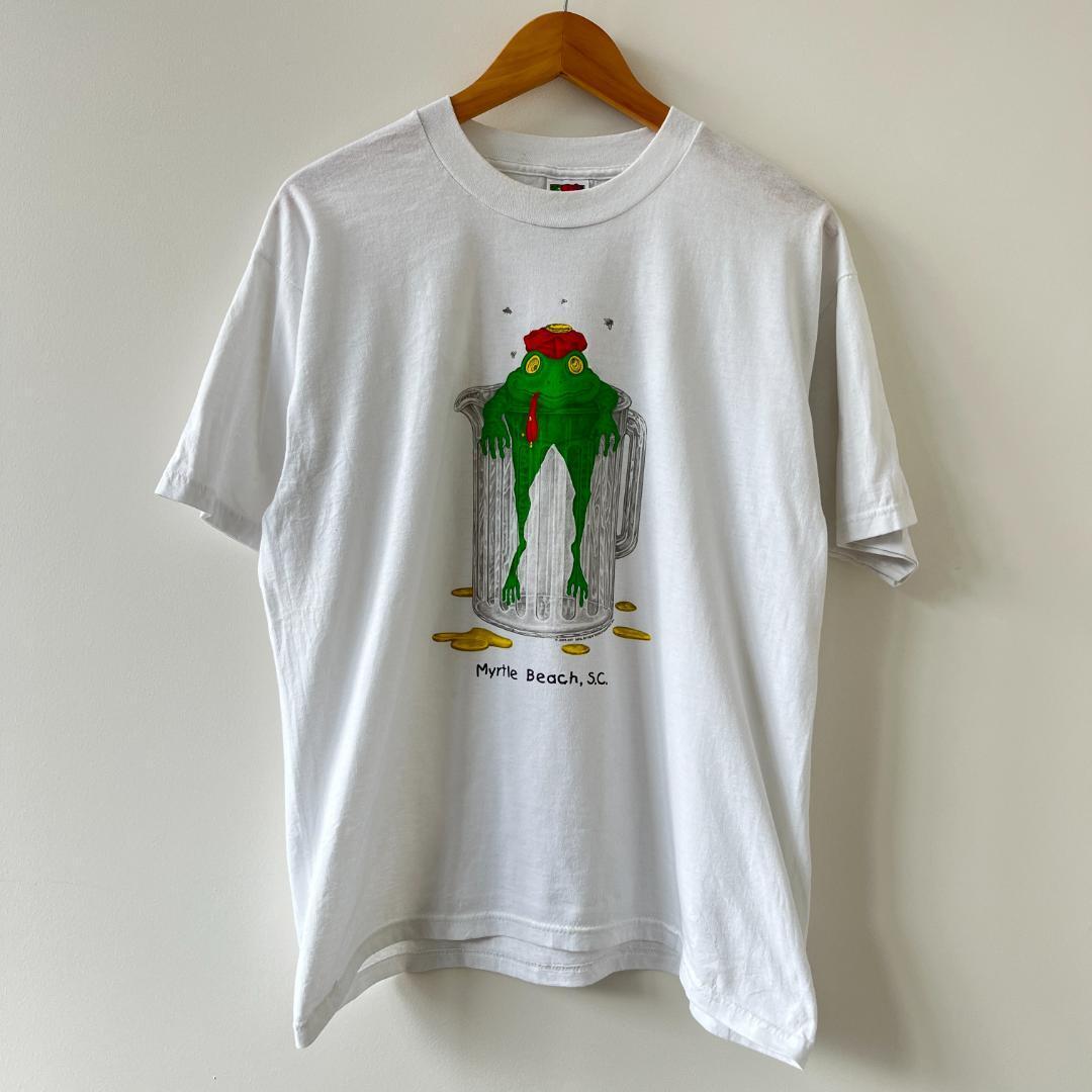 XZ89 00s 白T カエル 爬虫類 イラスト グラフィック Tシャツ 00s