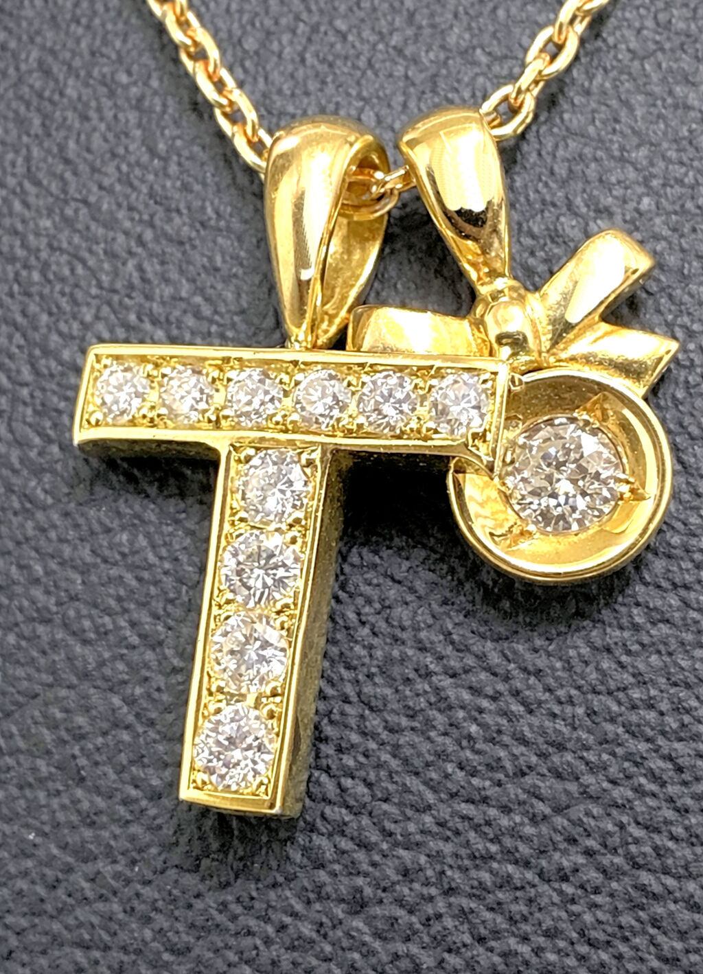 EYEFUNNY アイファニー K18 YG ダイヤモンド T クロス ネックレス