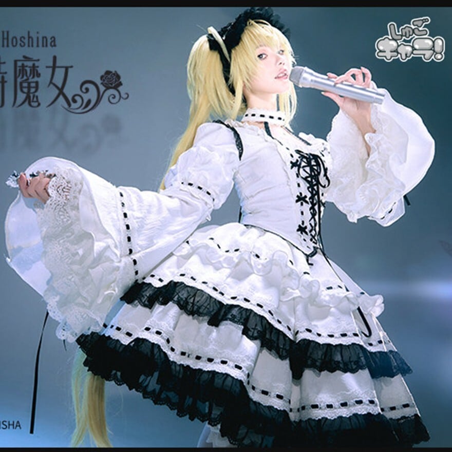 白黒レースのアイドル系ゴシックロリィタワンピース｜クロスリボン