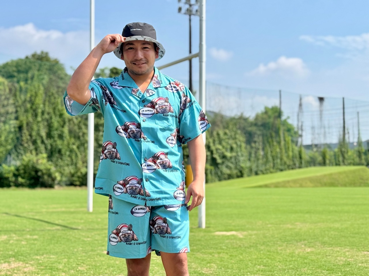RUGBY DOG アロハ短パン ターコイズブルー