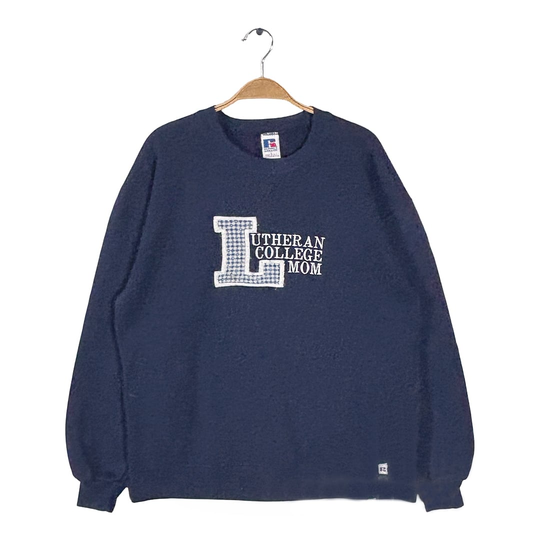 90s ラッセル USA製 ヴィンテージ スウェット ワッペン カレッジ ネイビー LUTHERAN COLLEGE サイズL ラッセル CF1039