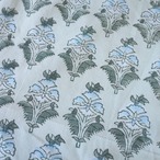 ブロックプリント生地【50cm単位】インド綿  小花柄 くすみグリーン×ブルー #22547-GR3【再入荷】