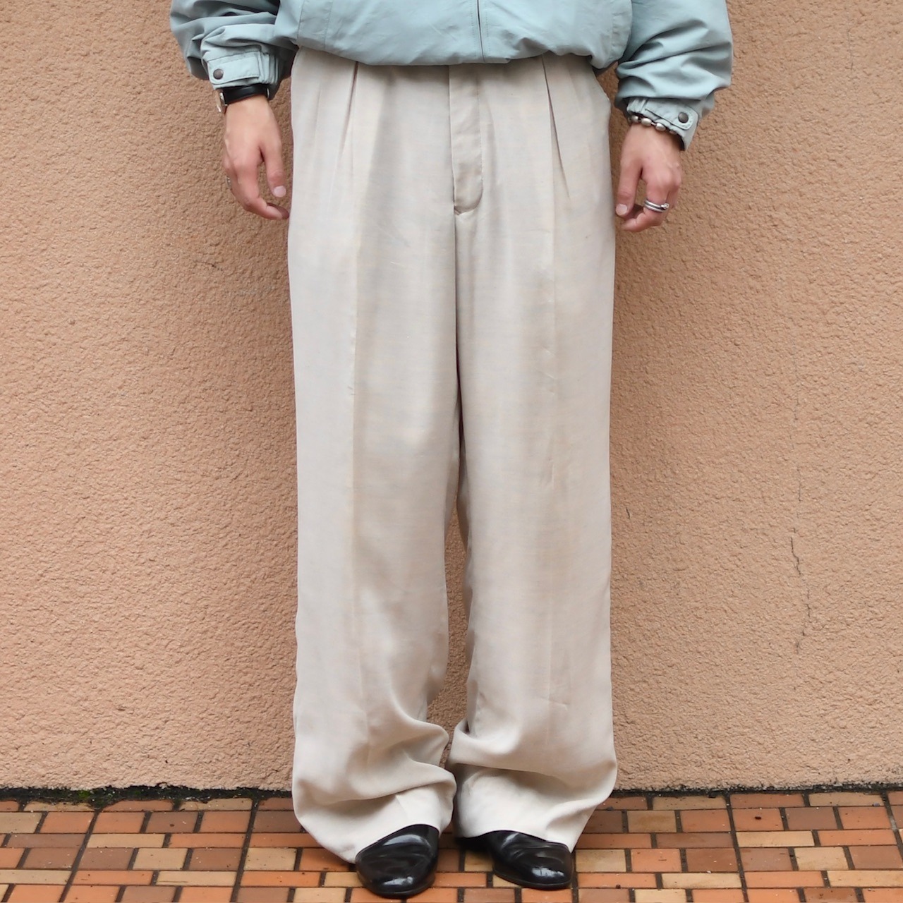 PRONTI rayon blend "杢調" 2tuck slacks
