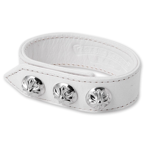 【CHROME HEARTS　クロムハーツ　Bracelet　ブレスレット】3ボタン2スナップレザーブレスレットw/クロスボタン/ホワイト【送料無料】