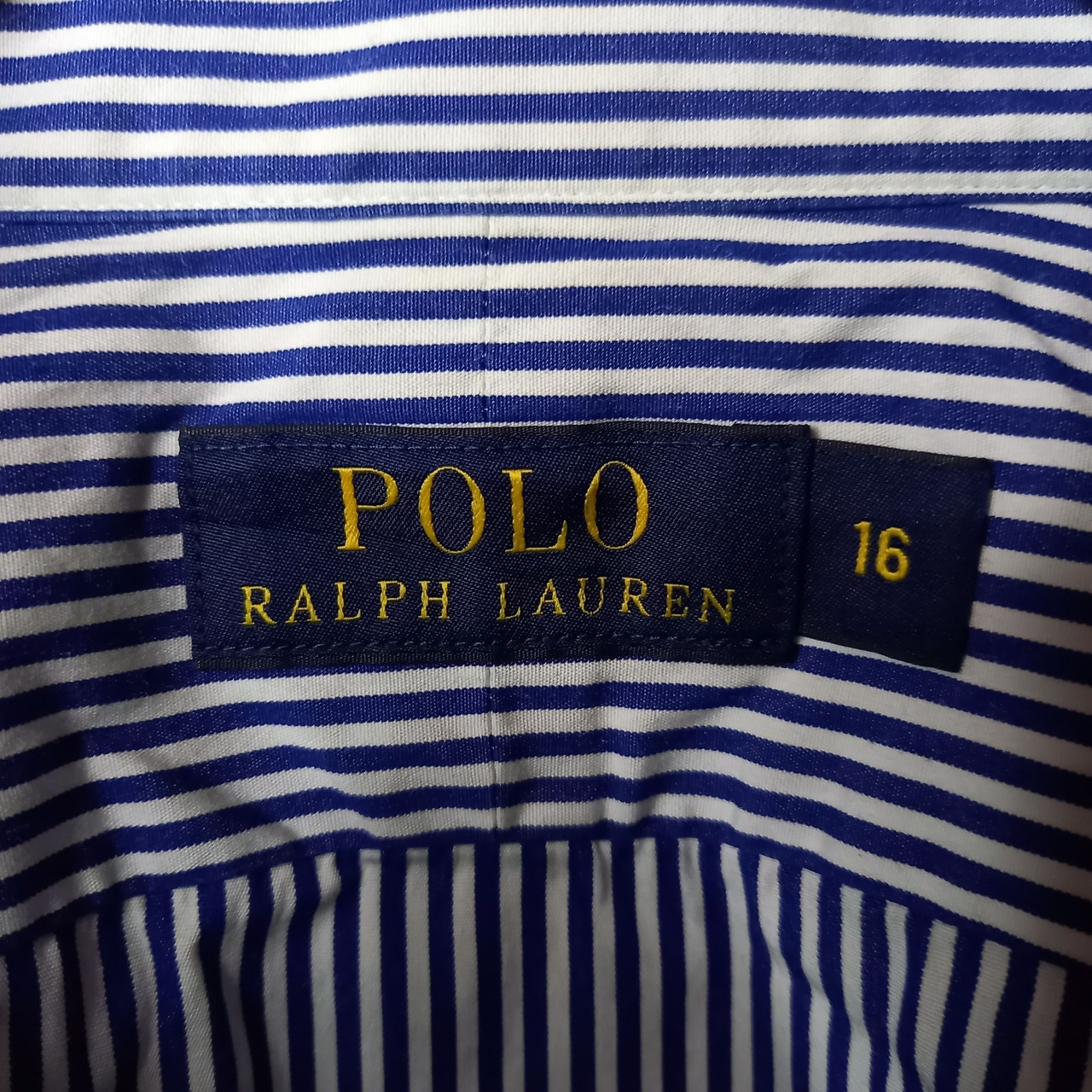 ポロラルフローレン　コットンシャツ　刺繍ロゴ　同色ロゴ　ストライプ　ネイビー　L
