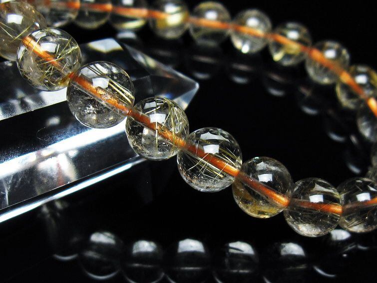 タイチンルチルクオーツブレスレット　9mm玉　17cm タイチンルチルクォーツ ブレスレット 9mm 一点物 メール便可 [M