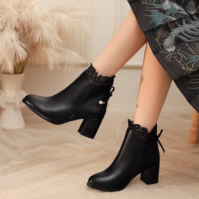 レーストリム サイドジップ アンクル丈ブーツ 2 col00435