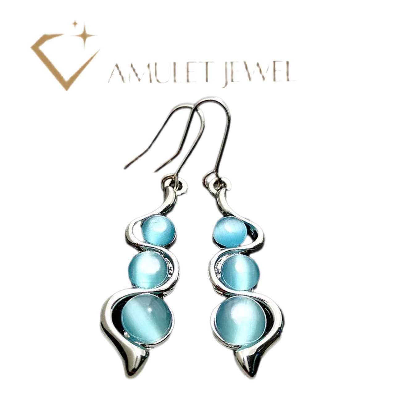 ホワイトラブラドライト・クリソベリルブルーキャッツアイピアス＋