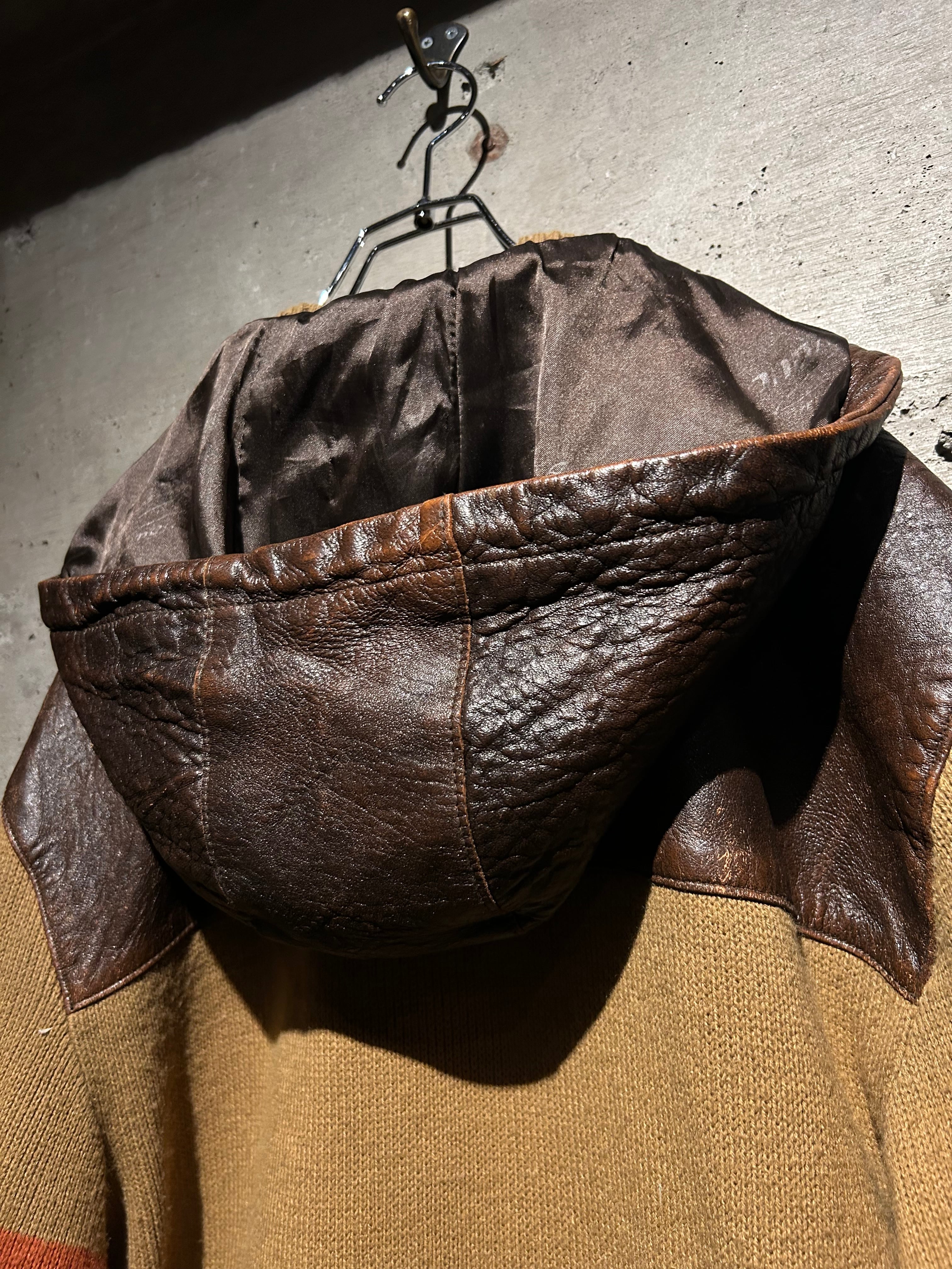 〜古着屋Chiro〜✨ Caka】“DAVOUCCI” Leather Switching Zip Knit Hoodie | Caka(カカ