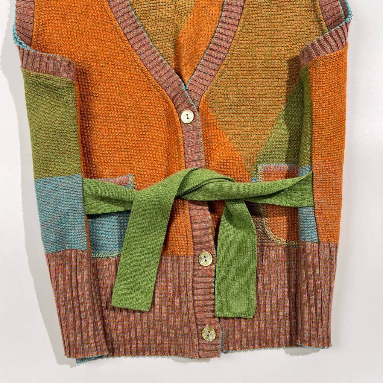CATHERINE ANDRE カトリーヌアンドレ アンゴラ カシミヤ混 ニット ベスト 前ボタン サイズ L /オレンジ系×マルチ/フランス製/アノア代理