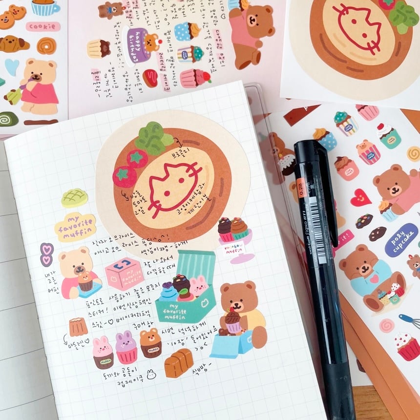 調査 しおり ポストカード メモ帳 ステッカー polybear】シール・メモ・ポストカード セット 스위트 베이커리팩