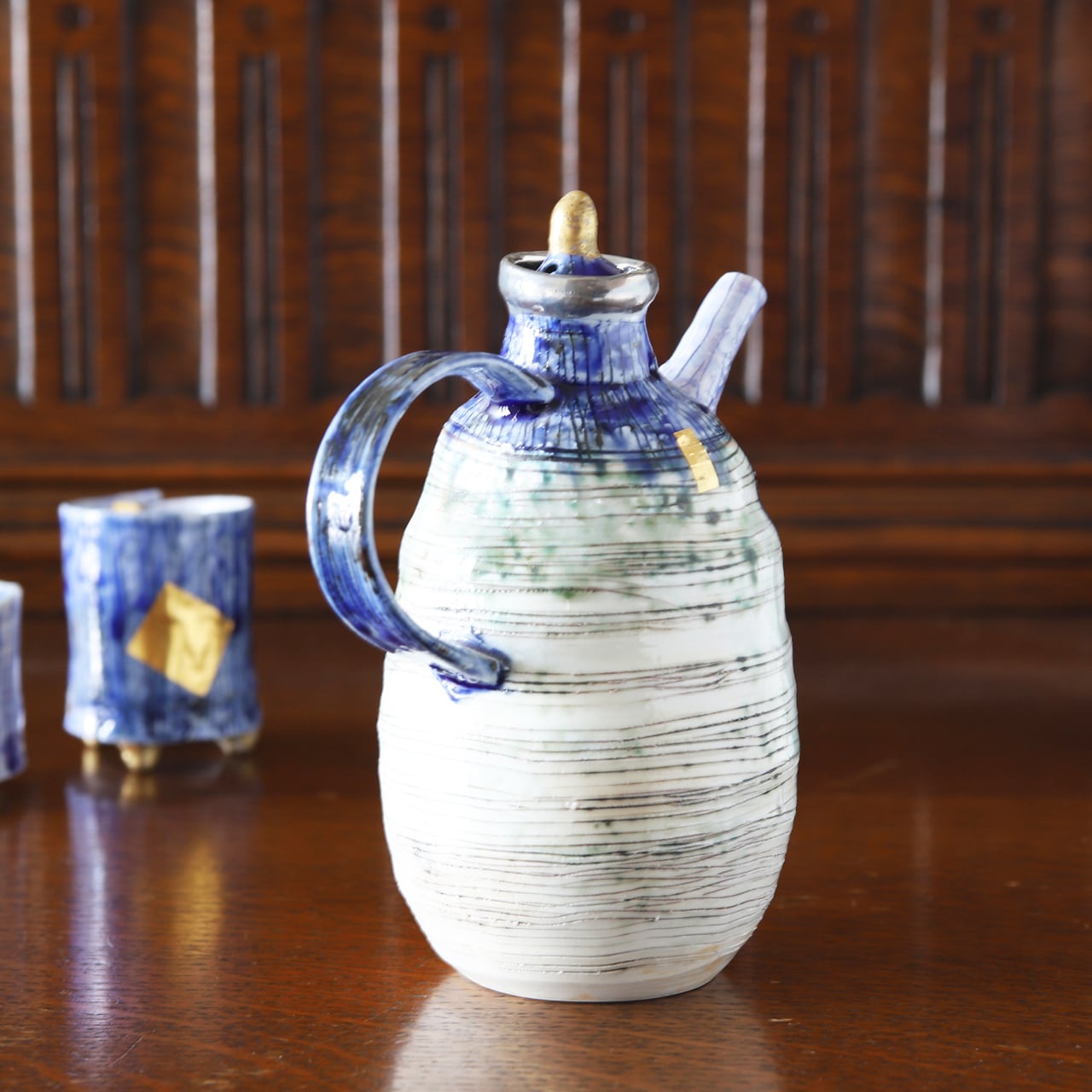 貞土窯【 瑠璃 酒器セット（注器1点・ぐい呑み2点） 】松尾貞一郎 貞