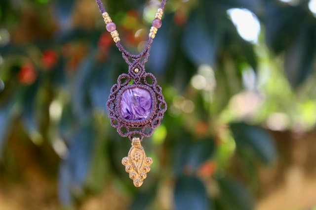 Charoite micro macrame necklace